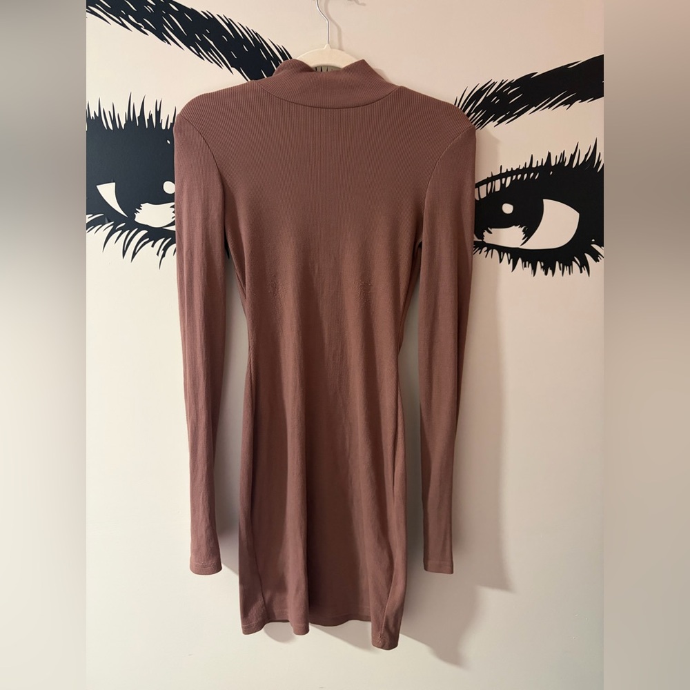 Long Sleeve Mock Neck Bodycon Dress in Dusty Mauve